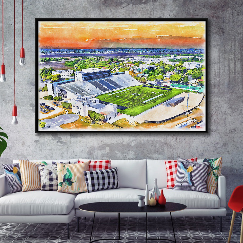 Johnson Hagood Stadium WaterColor Framed Canvas Prints, Charleston South Carolina Watercolor, Stadium Art Gifts