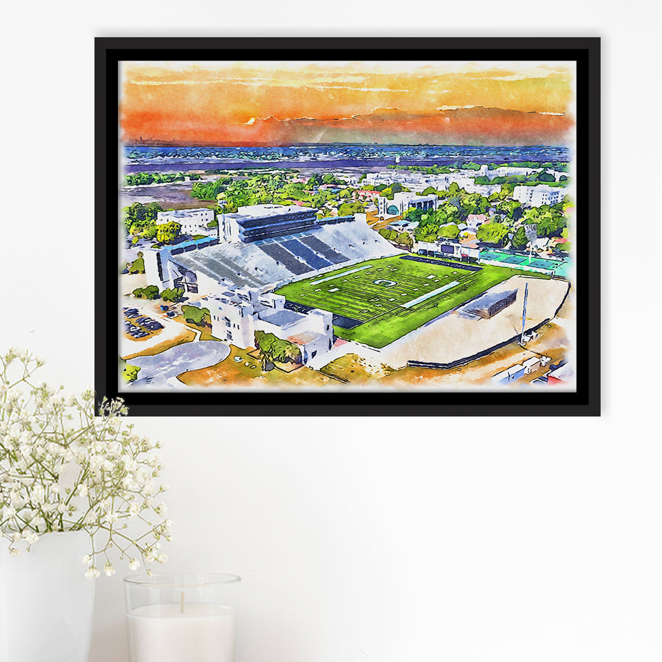 Johnson Hagood Stadium WaterColor Framed Canvas Prints, Charleston South Carolina Watercolor, Stadium Art Gifts