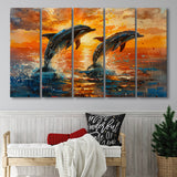 Jumping Couple Dolphin In Sunset Watercolor, Extra Large Canvas, Canvas Print Wall Art Decor