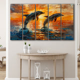 Jumping Couple Dolphin In Sunset Watercolor, Extra Large Canvas, Canvas Print Wall Art Decor