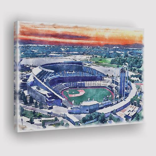 Kauffman Stadium WaterColor Canvas Prints, Kansas City, Missouri Baseball Watercolor, Stadium Art Gifts
