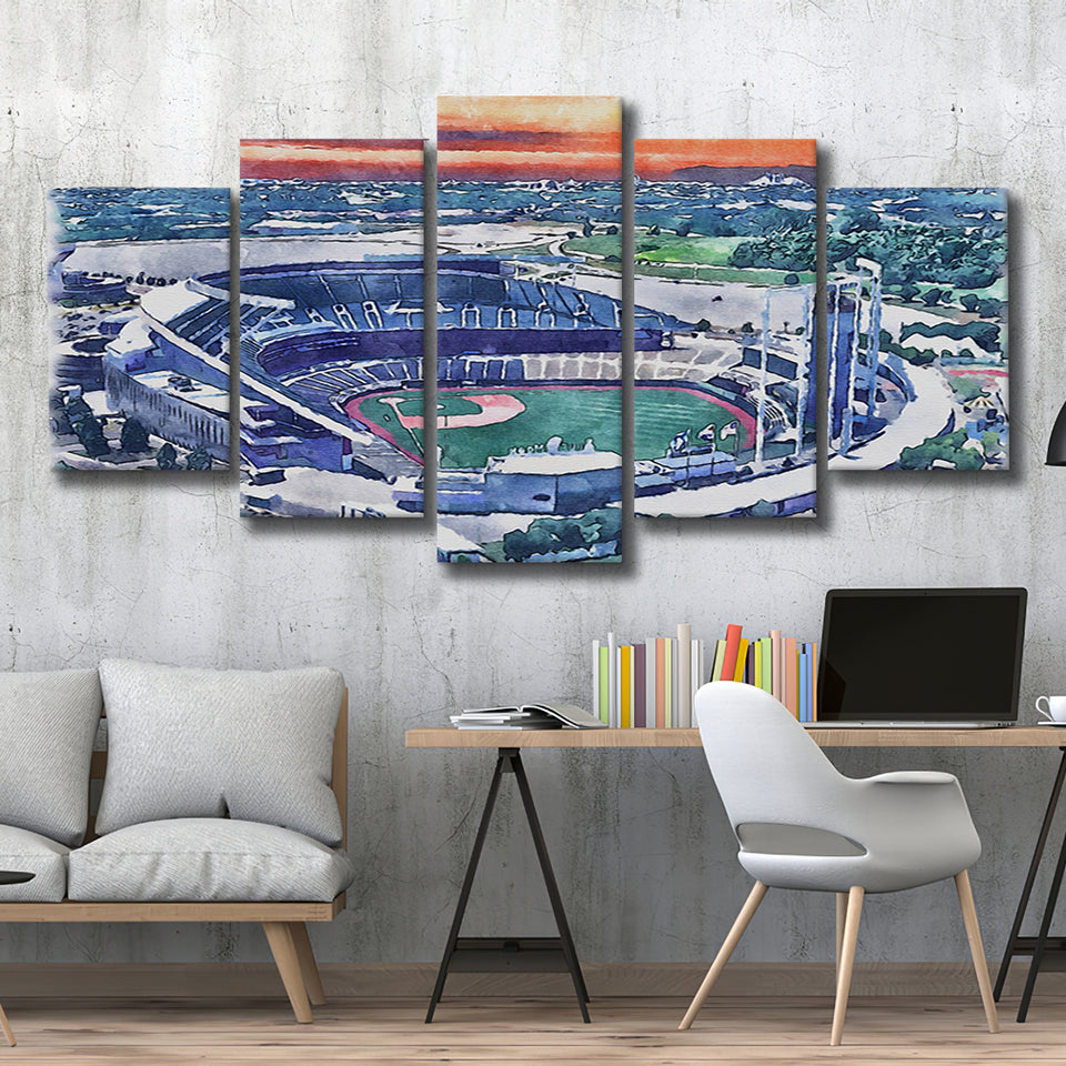 Kauffman Stadium WaterColor 5 Panels Mix Canvas Prints, Kansas City, Missouri Baseball Watercolor, Large Stadium Canvas