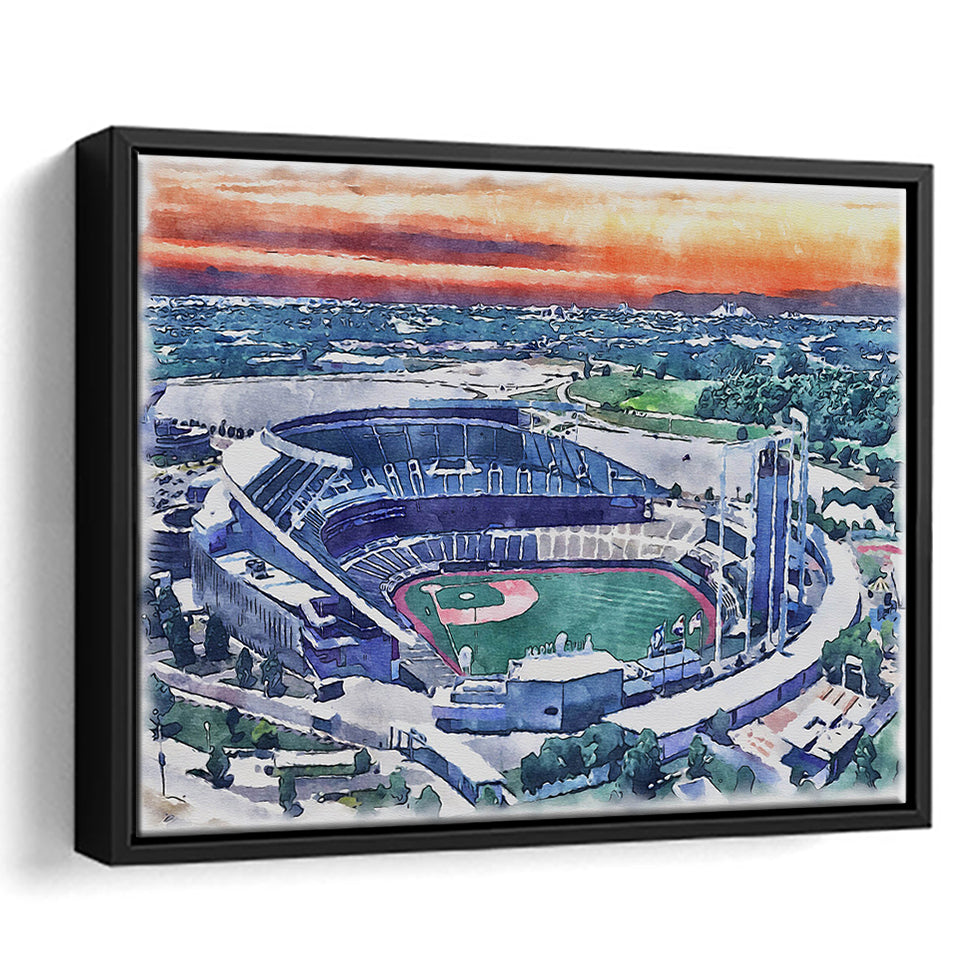 Kauffman Stadium WaterColor Framed Canvas Prints, Kansas City, Missouri Baseball Watercolor, Stadium Art Gifts, Floating Frame