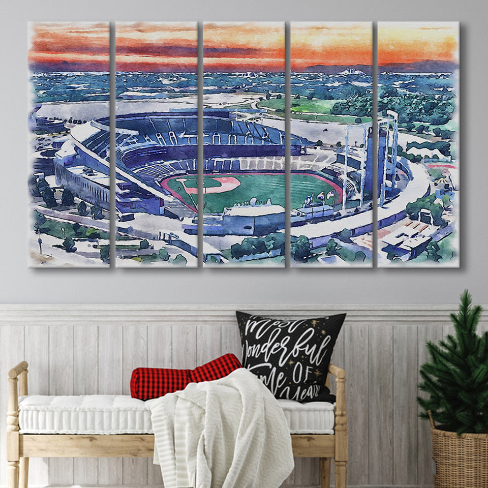 Kauffman Stadium WaterColor 5 Panels B Mixed Canvas Prints, Extra Large, Kansas City, Missouri Baseball Watercolor