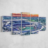 Kauffman Stadium WaterColor 5 Panels Mix Canvas Prints, Kansas City, Missouri Baseball Watercolor, Large Stadium Canvas