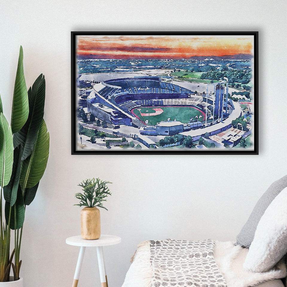 Kauffman Stadium WaterColor Framed Canvas Prints, Kansas City, Missouri Baseball Watercolor, Stadium Art Gifts, Floating Frame