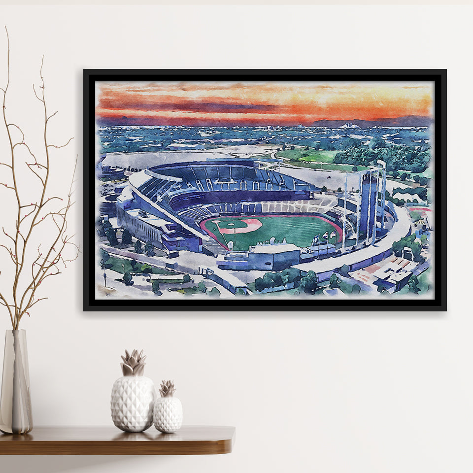 Kauffman Stadium WaterColor Framed Canvas Prints, Kansas City, Missouri Baseball Watercolor, Stadium Art Gifts, Floating Frame