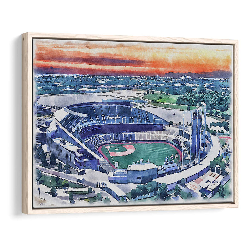 Kauffman Stadium WaterColor Framed Canvas Prints, Kansas City, Missouri Baseball Watercolor, Stadium Art Gifts, Floating Frame