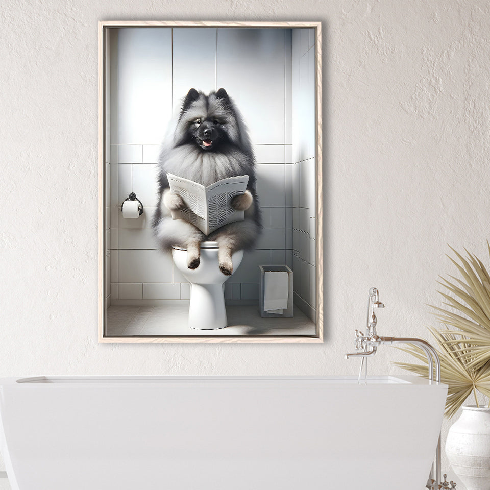 Keeshond Framed Canvas Prints Wall Art, Funny Bathroom Decor, Keeshond In Toilet