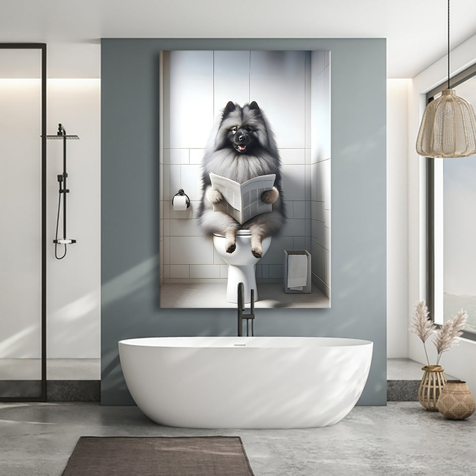 Keeshond Canvas Prints Wall Art, Funny Bathroom Decor, Keeshond in Toilet