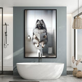Keeshond Framed Canvas Prints Wall Art, Funny Bathroom Decor, Keeshond In Toilet