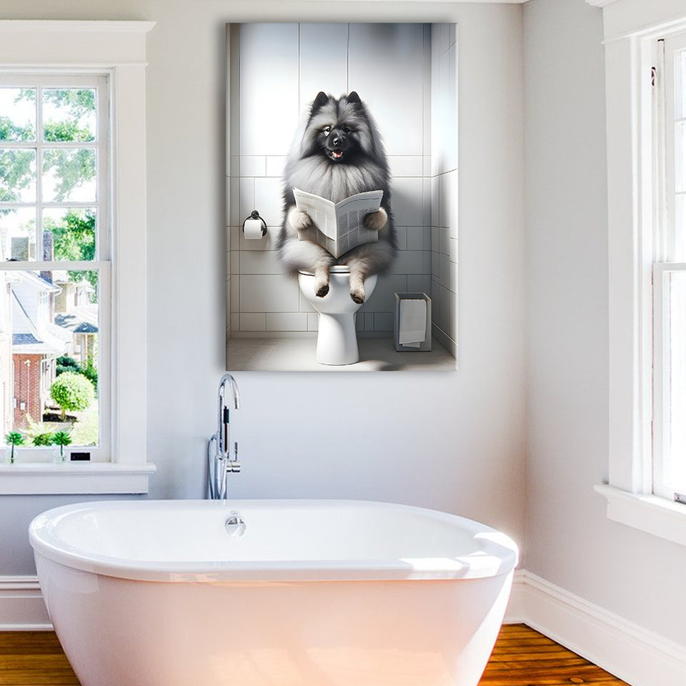 Keeshond Canvas Prints Wall Art, Funny Bathroom Decor, Keeshond in Toilet