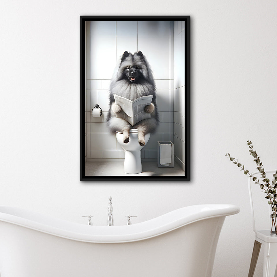 Keeshond Framed Canvas Prints Wall Art, Funny Bathroom Decor, Keeshond In Toilet