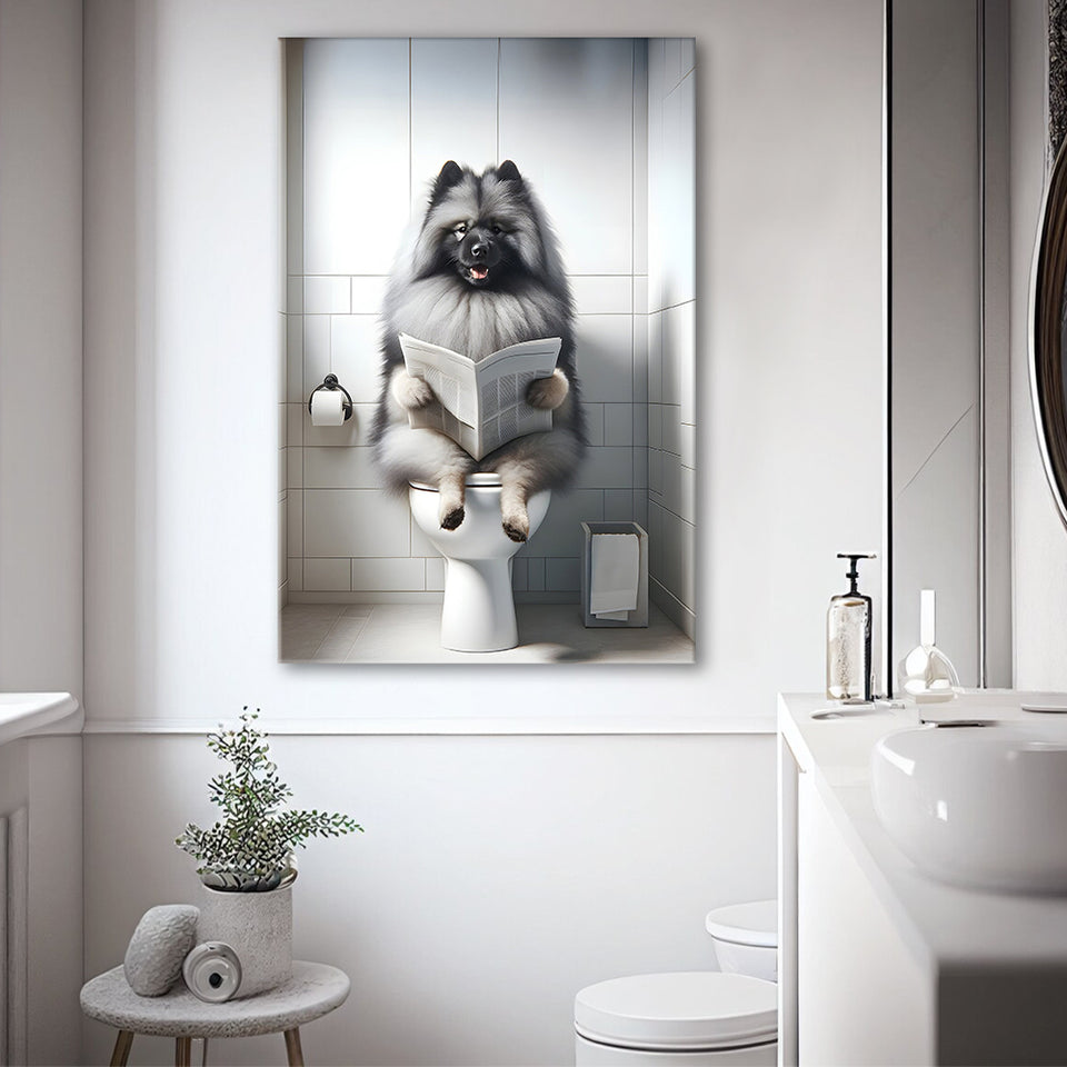 Keeshond Canvas Prints Wall Art, Funny Bathroom Decor, Keeshond in Toilet
