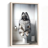 Keeshond Framed Canvas Prints Wall Art, Funny Bathroom Decor, Keeshond In Toilet