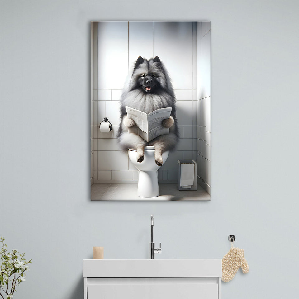 Keeshond Canvas Prints Wall Art, Funny Bathroom Decor, Keeshond in Toilet