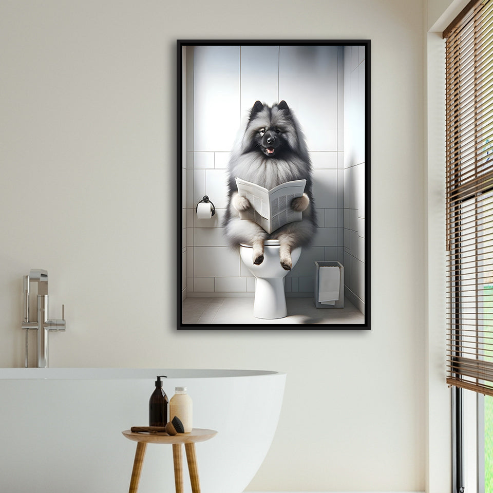 Keeshond Framed Canvas Prints Wall Art, Funny Bathroom Decor, Keeshond In Toilet