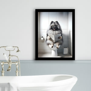 Keeshond Framed Art Print Wall Decor, Funny Bathroom Decor, Keeshond In Toilet