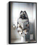 Keeshond Framed Canvas Prints Wall Art, Funny Bathroom Decor, Keeshond In Toilet
