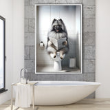 Keeshond Framed Canvas Prints Wall Art, Funny Bathroom Decor, Keeshond In Toilet