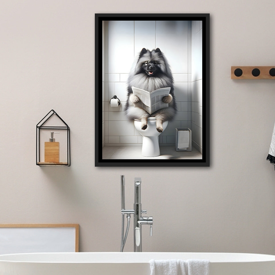 Keeshond Framed Canvas Prints Wall Art, Funny Bathroom Decor, Keeshond In Toilet