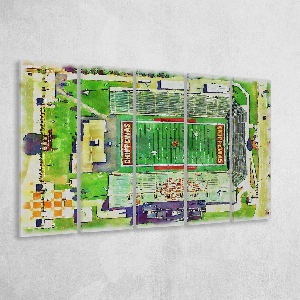 KellyShorts Stadium WaterColor 5 Panels B Mixed Canvas Prints, Extra Large, Mount Pleasant Michigan Watercolor