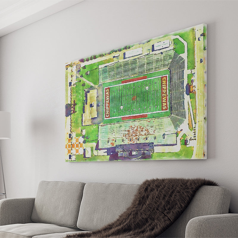 KellyShorts Stadium WaterColor Canvas Prints, Mount Pleasant Michigan Watercolor, Stadium Art Gifts