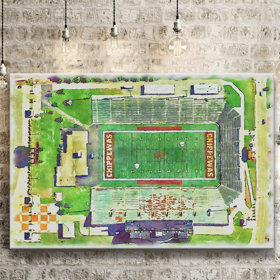 KellyShorts Stadium WaterColor Canvas Prints, Mount Pleasant Michigan Watercolor, Stadium Art Gifts