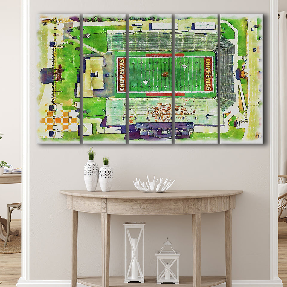 KellyShorts Stadium WaterColor 5 Panels B Mixed Canvas Prints, Extra Large, Mount Pleasant Michigan Watercolor