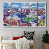 Kenan Memorial Stadium WaterColor 5 Panels B Mixed Canvas Prints, Extra Large, Chapel Hill North Carolina Watercolor