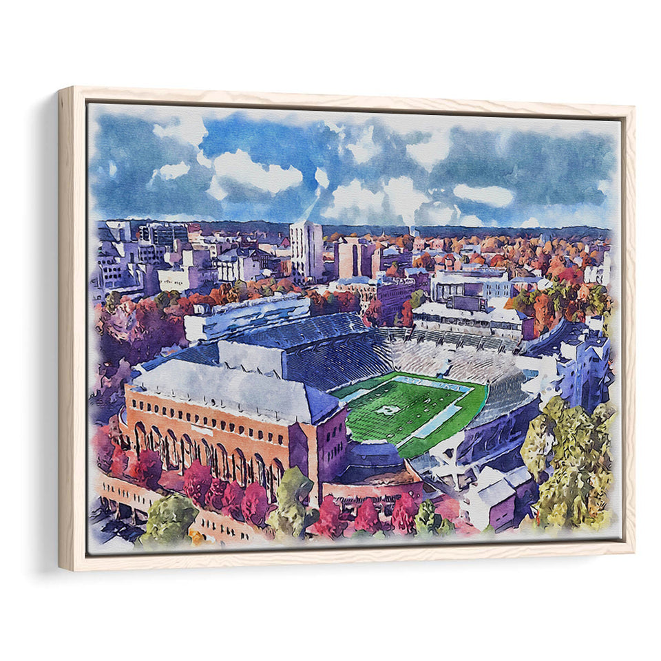 Kenan Memorial Stadium WaterColor Framed Canvas Prints, Chapel Hill North Carolina Watercolor, Stadium Art Gifts