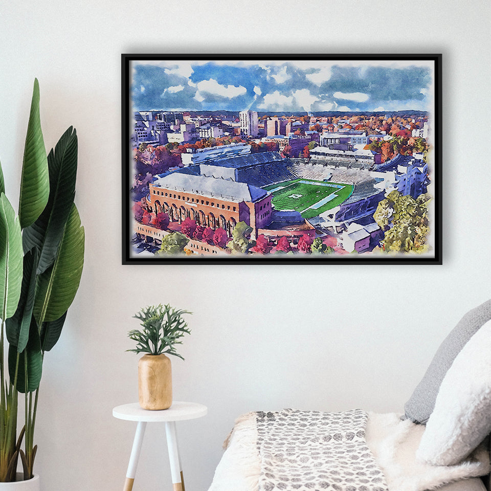 Kenan Memorial Stadium WaterColor Framed Canvas Prints, Chapel Hill North Carolina Watercolor, Stadium Art Gifts