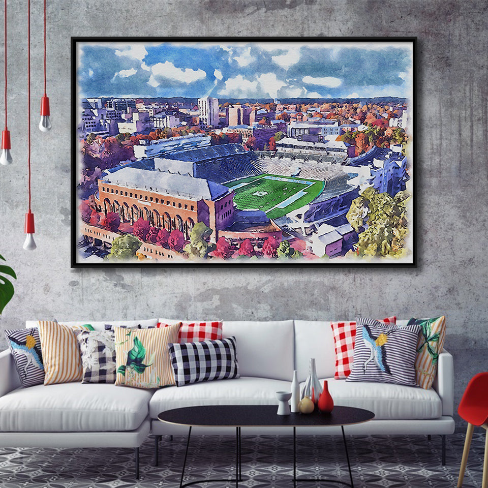 Kenan Memorial Stadium WaterColor Framed Canvas Prints, Chapel Hill North Carolina Watercolor, Stadium Art Gifts