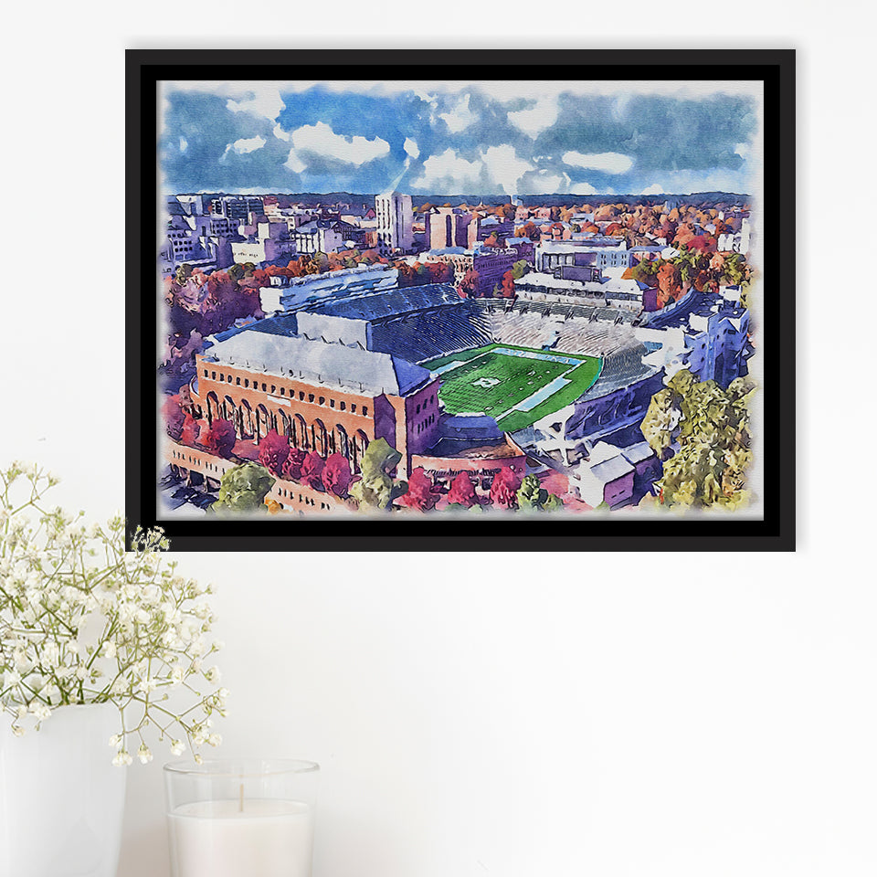Kenan Memorial Stadium WaterColor Framed Canvas Prints, Chapel Hill North Carolina Watercolor, Stadium Art Gifts