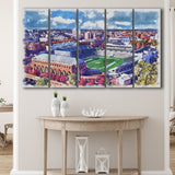 Kenan Memorial Stadium WaterColor 5 Panels B Mixed Canvas Prints, Extra Large, Chapel Hill North Carolina Watercolor