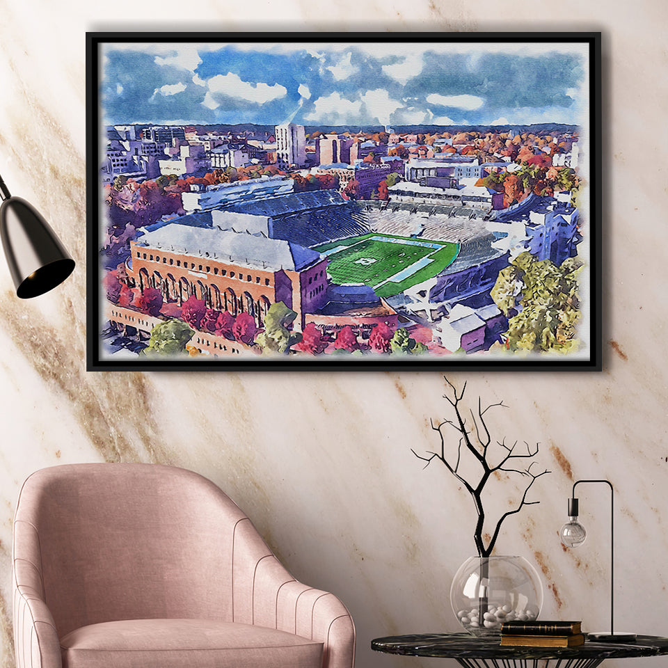 Kenan Memorial Stadium WaterColor Framed Canvas Prints, Chapel Hill North Carolina Watercolor, Stadium Art Gifts
