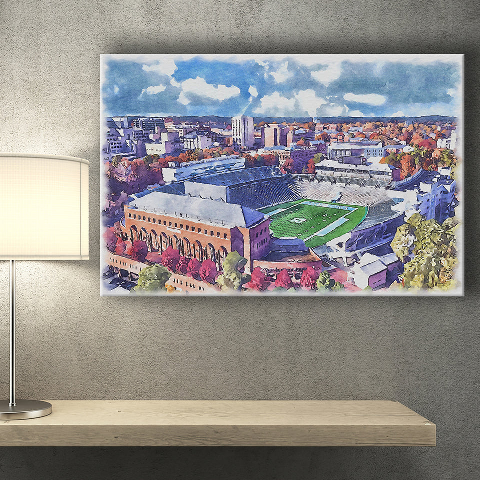 Kenan Memorial Stadium WaterColor Canvas Prints, Chapel Hill North Carolina Watercolor, Stadium Art Gifts
