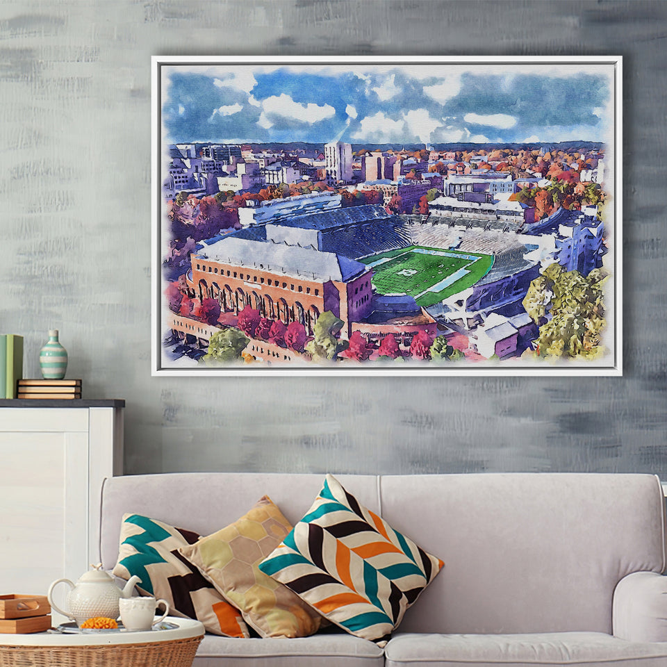 Kenan Memorial Stadium WaterColor Framed Canvas Prints, Chapel Hill North Carolina Watercolor, Stadium Art Gifts