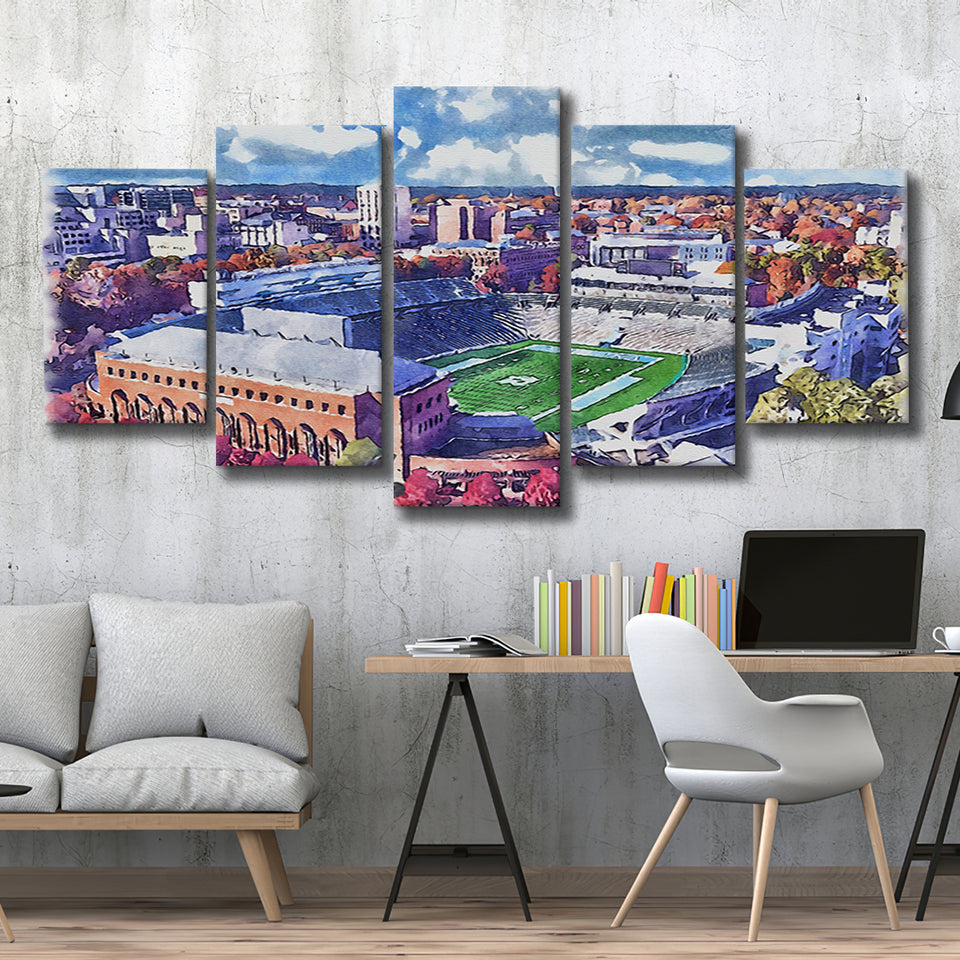 Kenan Memorial Stadium WaterColor 5 Panels Mix Canvas Prints, Chapel Hill North Carolina Watercolor, Large Stadium Canvas