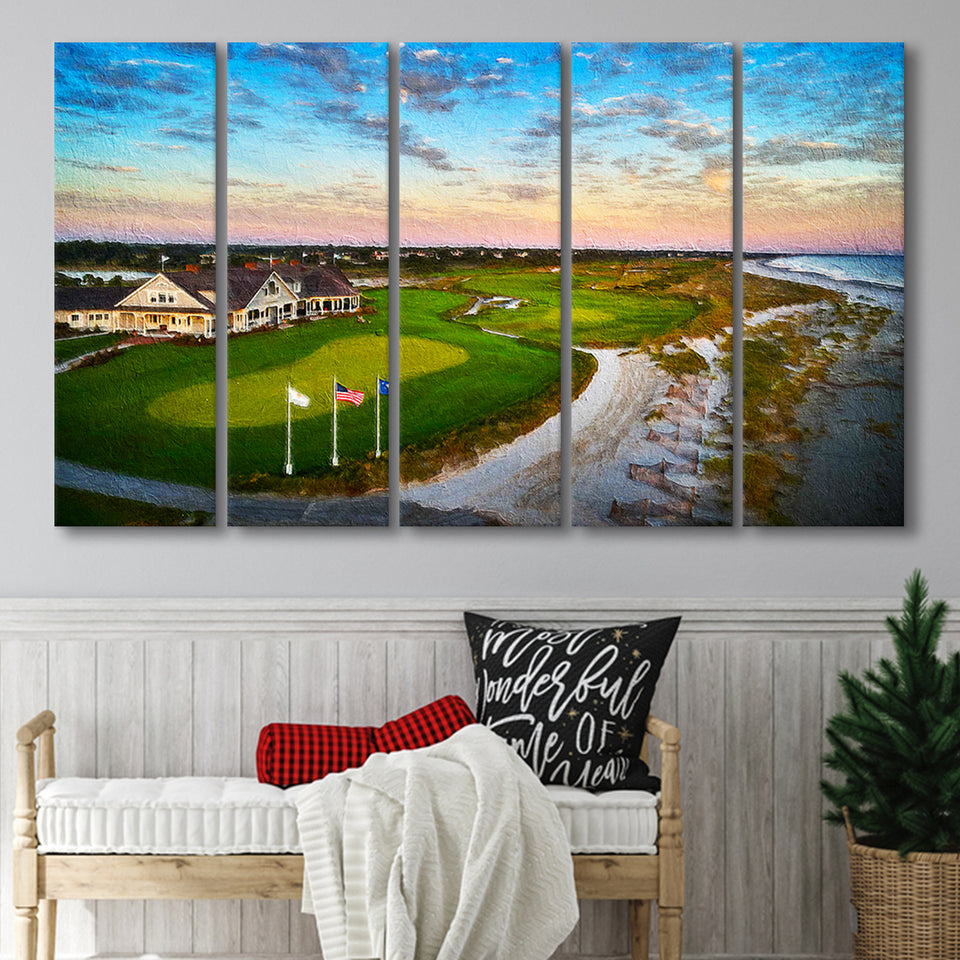 Kiawah Island Golf Ocean Course, Golf Painting, Golf Art Print, Extra Large 5 Panel, Canvas Prints Wall Art