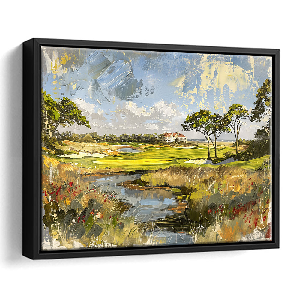 Kiawah Island Golf Resort Ocean Course Painting, Framed Canvas Print Wall Art Decor, Floating Frame Painting Canvas