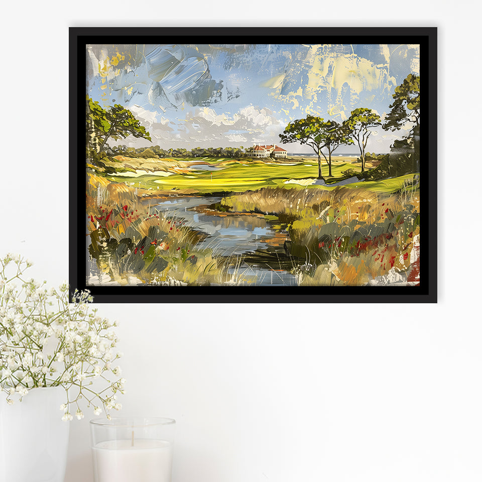Kiawah Island Golf Resort Ocean Course Painting, Framed Canvas Print Wall Art Decor, Floating Frame Painting Canvas