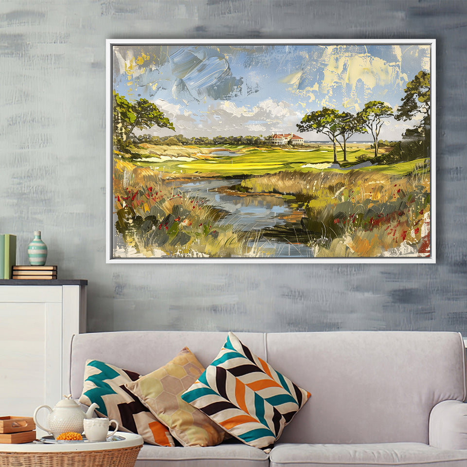 Kiawah Island Golf Resort Ocean Course Painting, Framed Canvas Print Wall Art Decor, Floating Frame Painting Canvas