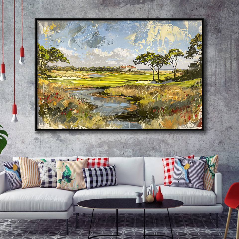 Kiawah Island Golf Resort Ocean Course Painting, Framed Canvas Print Wall Art Decor, Floating Frame Painting Canvas