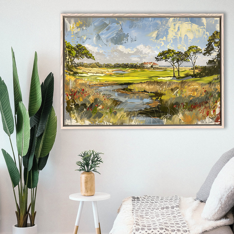 Kiawah Island Golf Resort Ocean Course Painting, Framed Canvas Print Wall Art Decor, Floating Frame Painting Canvas