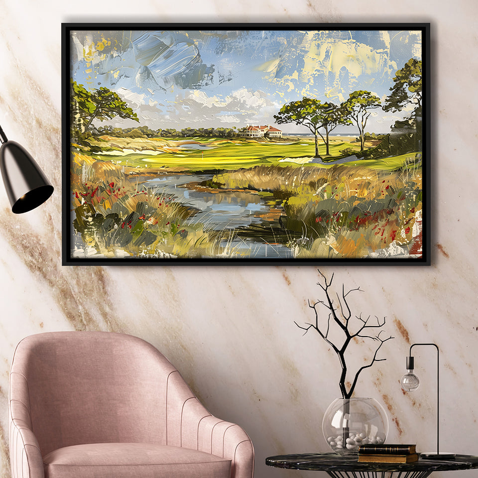 Kiawah Island Golf Resort Ocean Course Painting, Framed Canvas Print Wall Art Decor, Floating Frame Painting Canvas