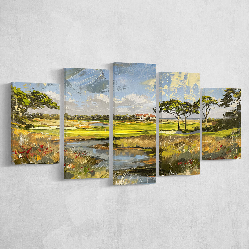 Kiawah Island Golf Resort Ocean Course Painting, Mixed 5 Panel Canvas Print Wall Art Home Decor, Large Canvas Painting
