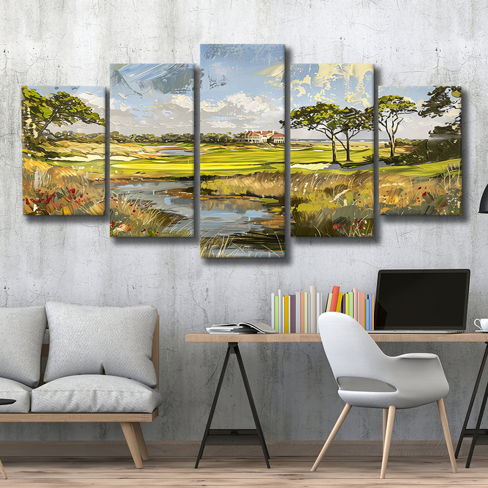 Kiawah Island Golf Resort Ocean Course Painting, Mixed 5 Panel Canvas Print Wall Art Home Decor, Large Canvas Painting