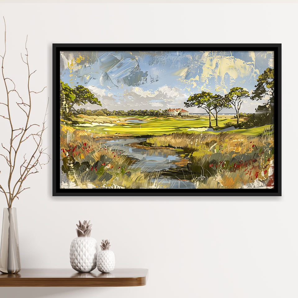 Kiawah Island Golf Resort Ocean Course Painting, Framed Canvas Print Wall Art Decor, Floating Frame Painting Canvas