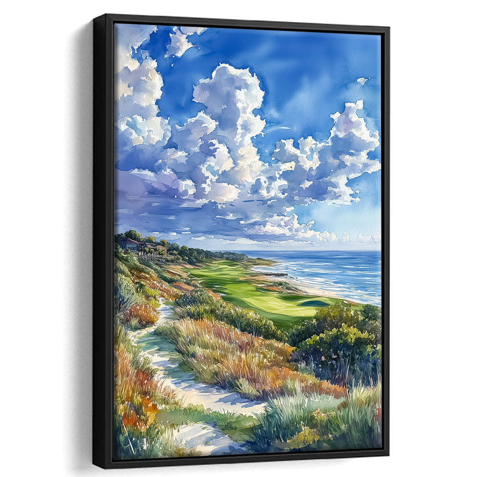 Kiawah Island Golf Resort Ocean Course Watercolor, Golf Art Print, Floating Frame, Framed Canvas Print Wall Art